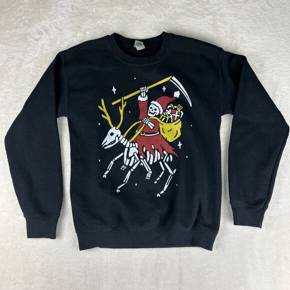 Skeleton Santa Sweater Grim Reaper Ugly Christmas Reindeer Halloween Crewneck - Picture 1 of 7